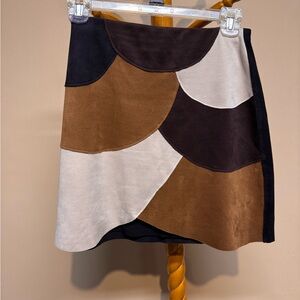 Women’s Liberty Garden Patchwork Suede Mini Skirt in Brown, Dark Brown & Cream